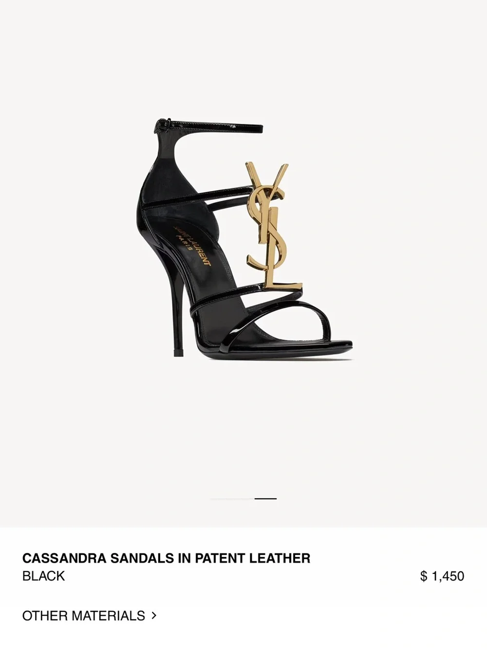 Saint Laurent Black Patent Opyum Heeled Sandals with Gold YSL Logo - Picture 4 of 4